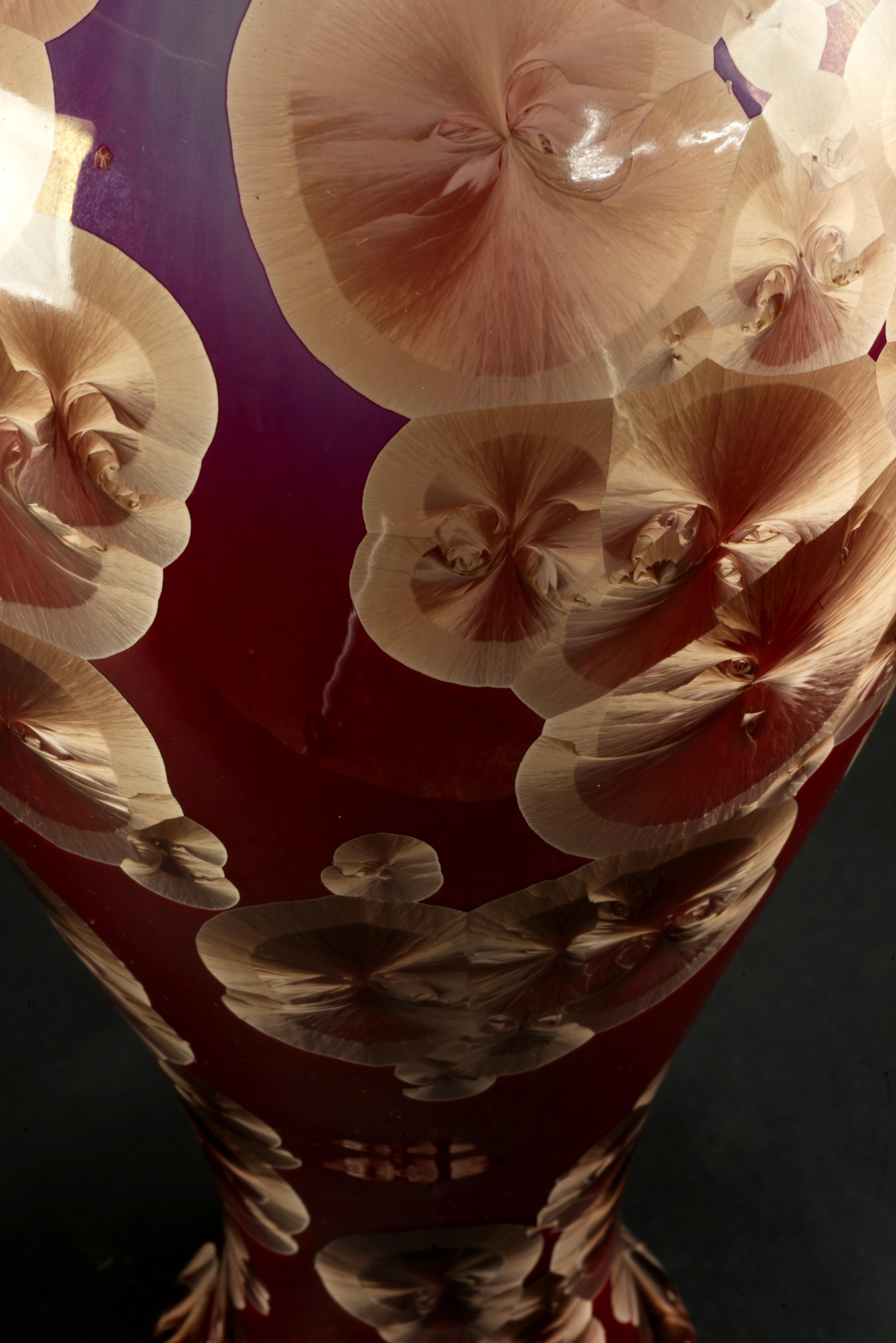 Crystalline Glaze Ceramic Vase, Red and Beige, American Art Studio Pottery For Sale 4