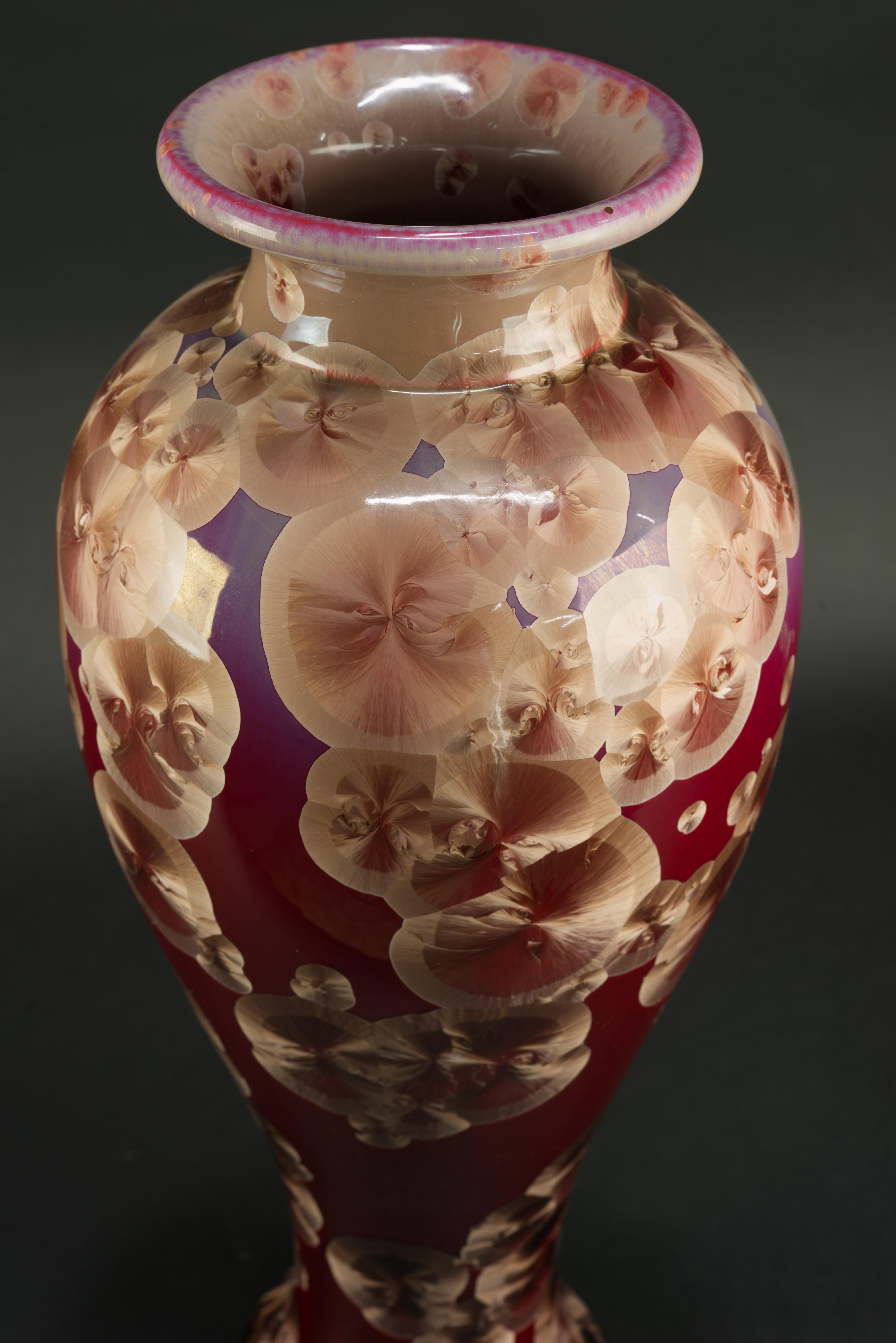 Crystalline Glaze Ceramic Vase, Red and Beige, American Art Studio Pottery For Sale 1