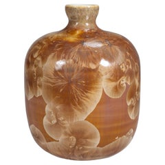 Crystalline Glaze Orange and Brown Bud Vase, Art Studio Pottery, 1975