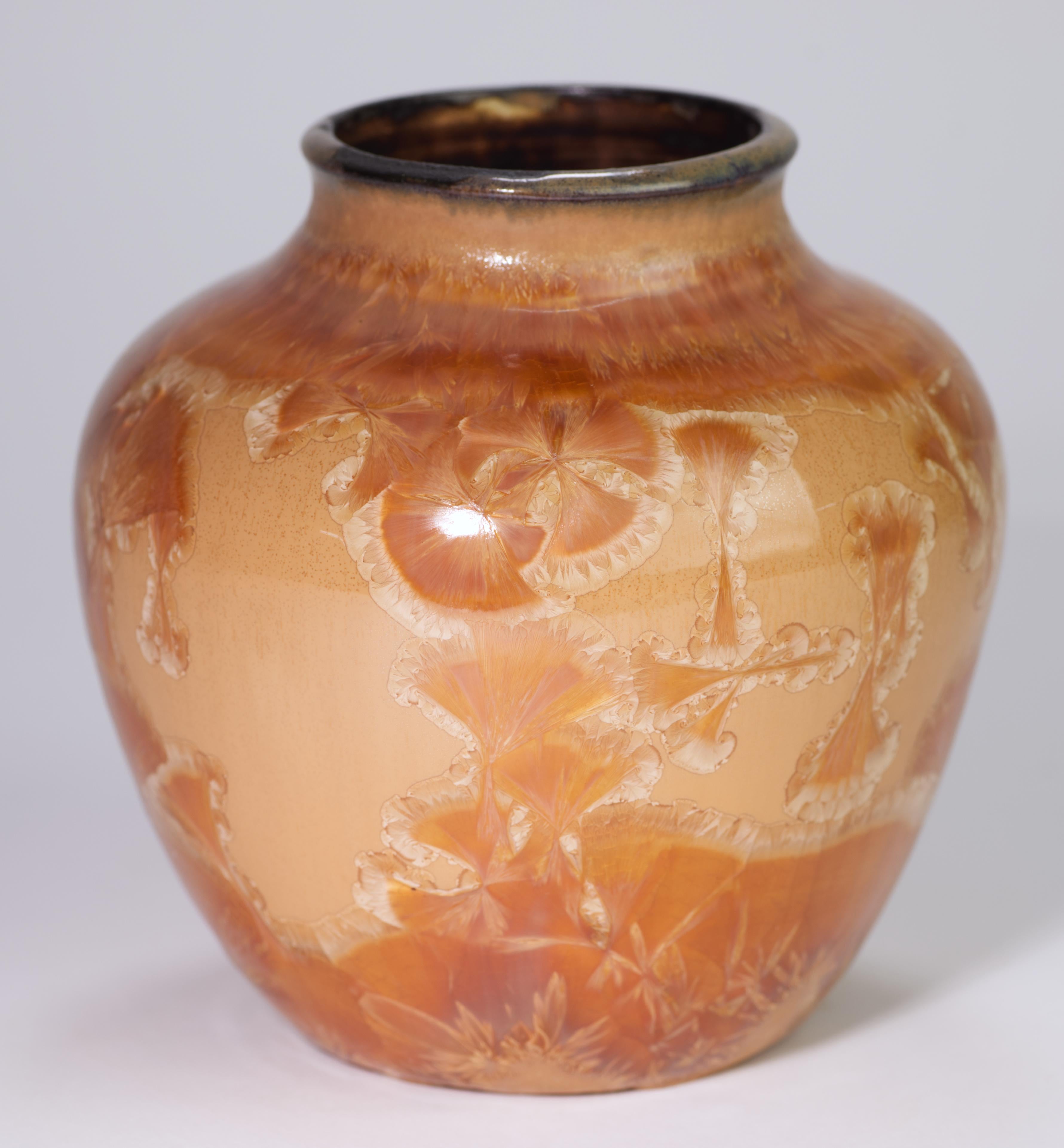 Organic Modern Crystalline Glaze Orange Bud Vase, Art Studio Pottery, Signed For Sale