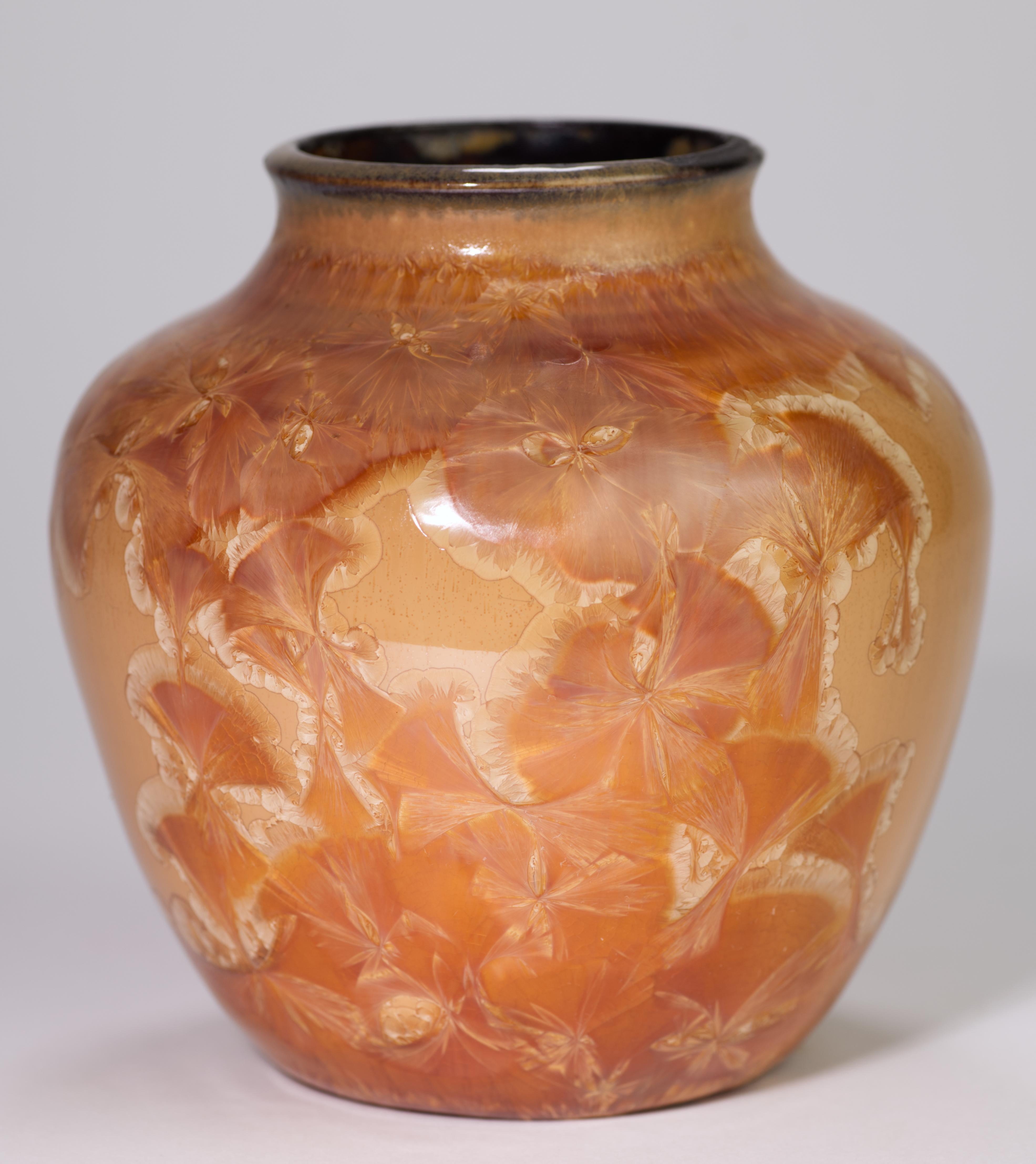 Glazed Crystalline Glaze Orange Bud Vase, Art Studio Pottery, Signed For Sale