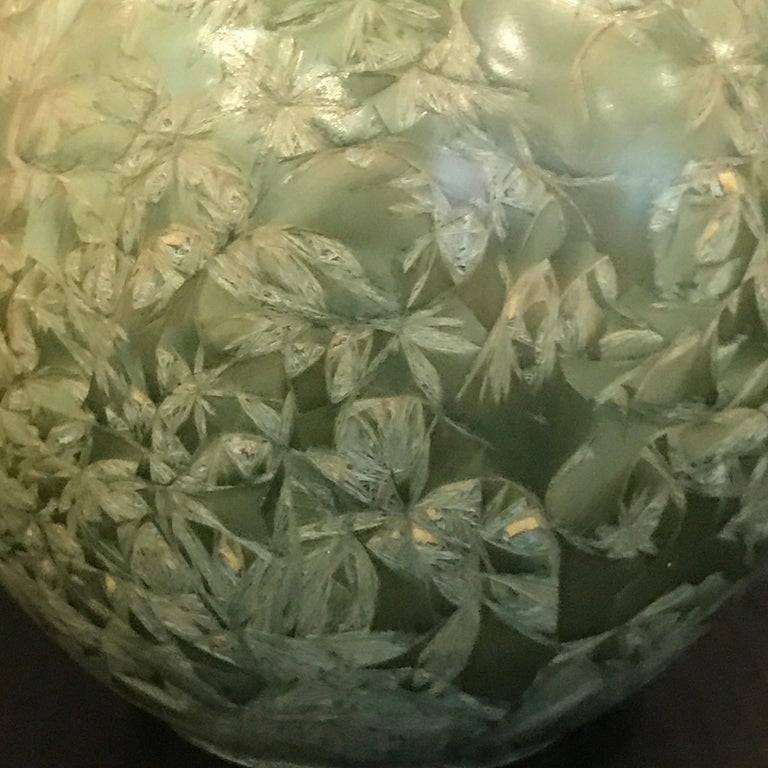 Crystalline glaze pottery vase, with lustrous volcanic glaze, illegibly stamped. 4.5