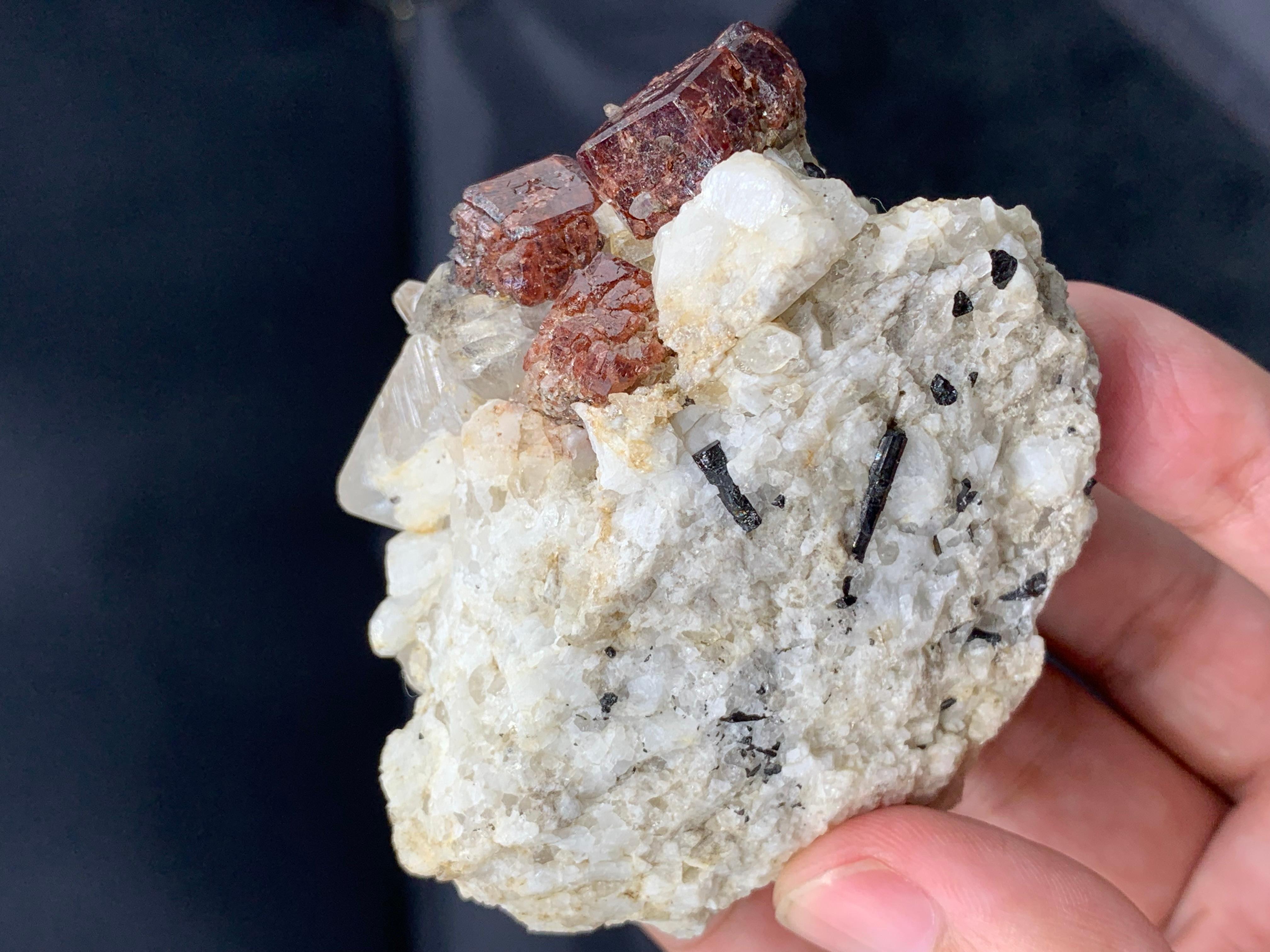 Pakistani Crystalline Trio Of Spessartite Garnet Crystals On Albite Matrix From Pakistan For Sale