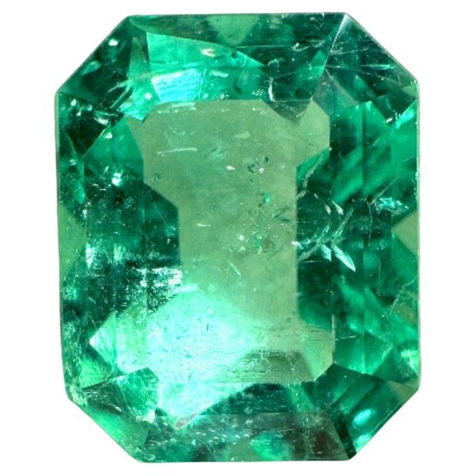 Crystalline Yellowish Green 2.26 Carat Emerald Cut Colombian Emerald Gem - May