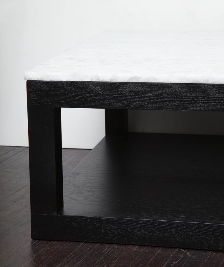 Crystallized Quartz Coffee Table with Ebonized Wood Base For Sale at