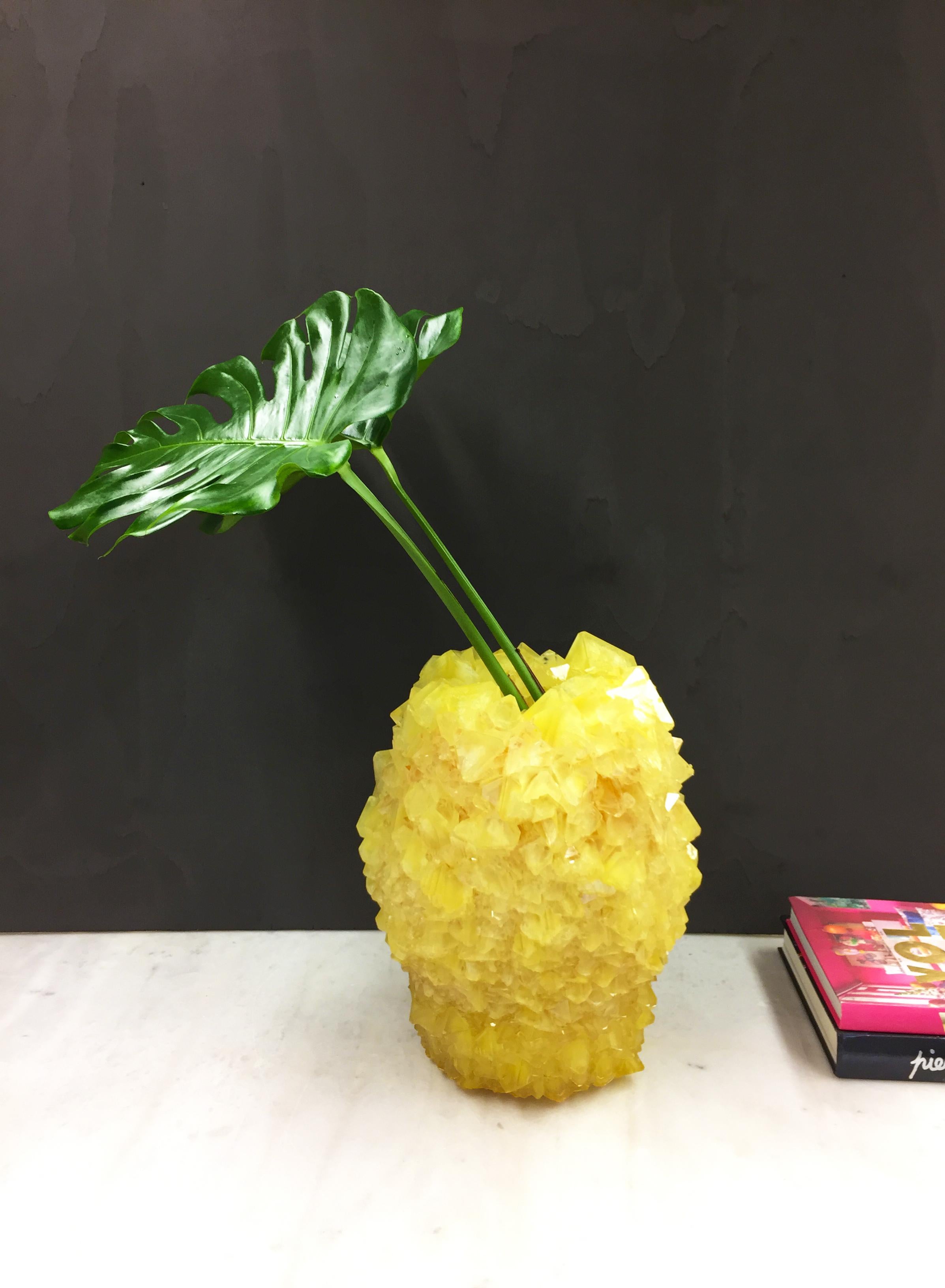 Crystallized Yellow Vase, Unique Vase by Isaac Monte 1