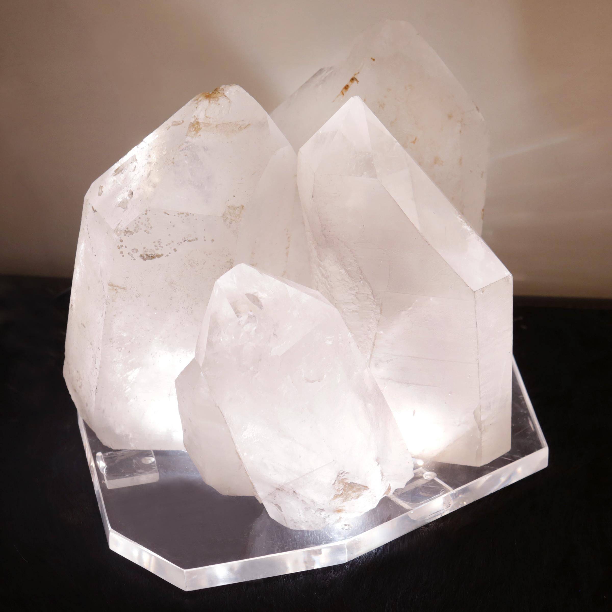 Carved Crystals Formation Sculpture on LED Lighted Base