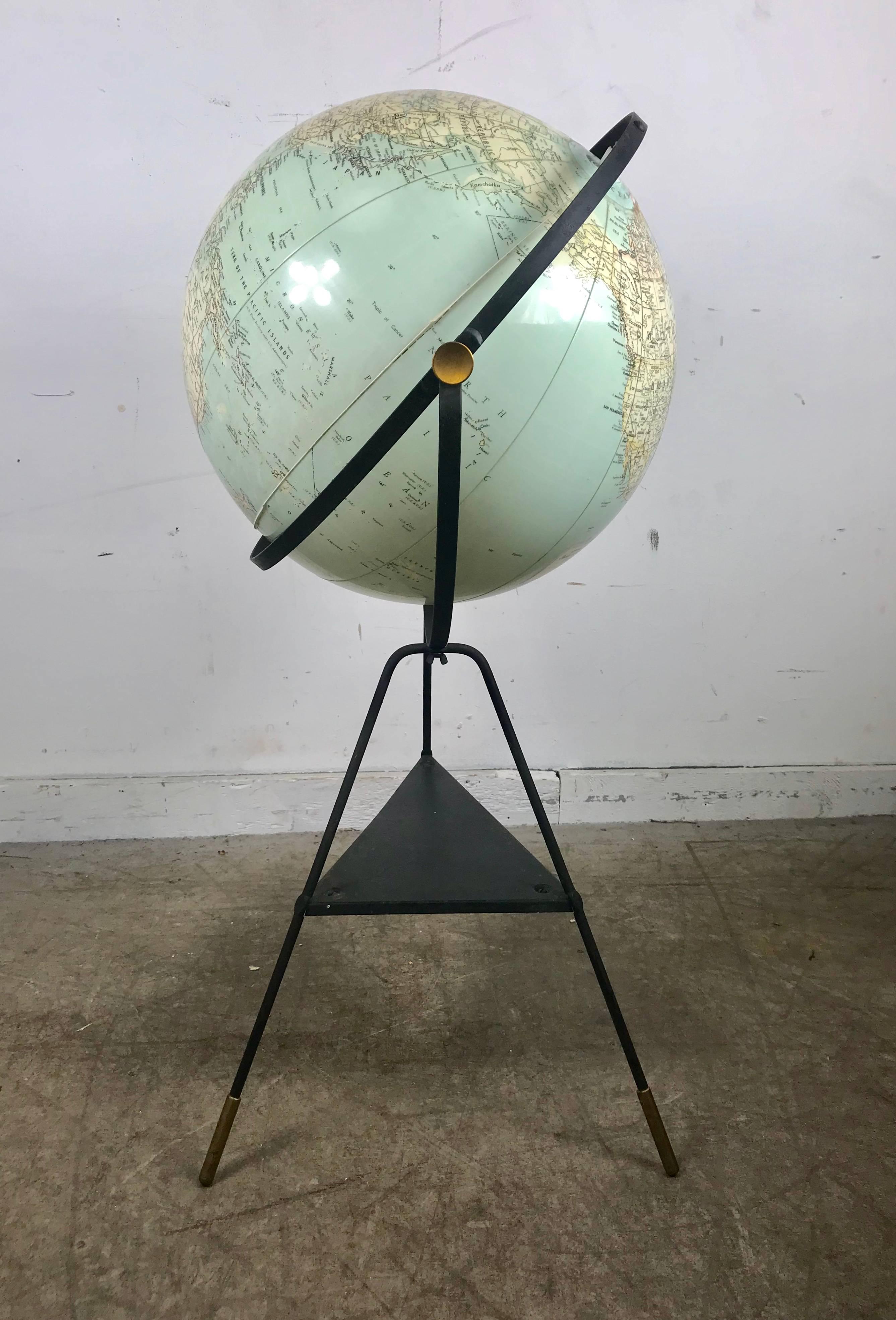 Mid-Century Modern C.S. Hammond & Co. 1950s Inflatable Globe on Auböck Style Tripod Stand