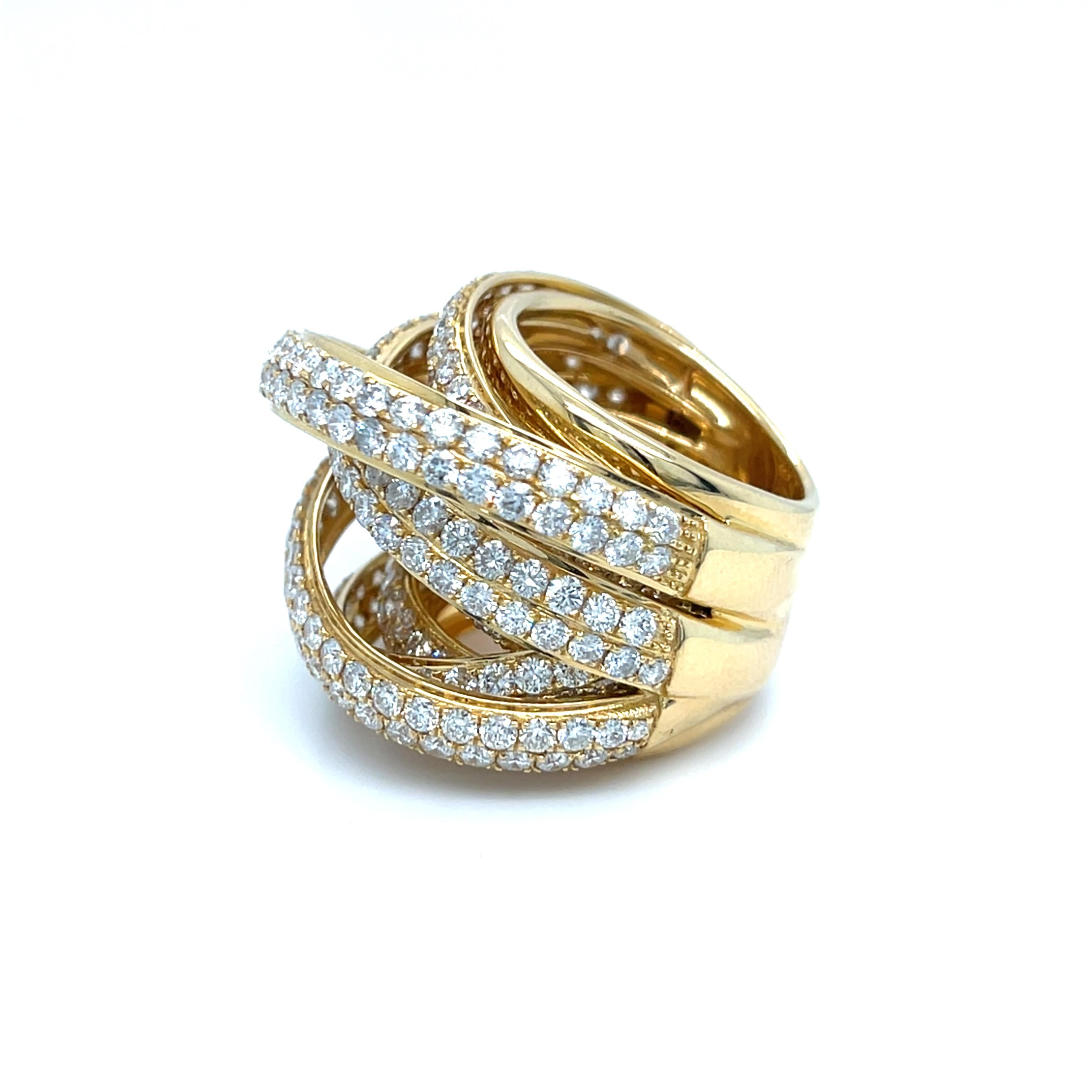 C&S Jewelers 18k Yellow Gold Appx 15ct Diamonds Multi-Band Ring size 7 26.3g (Rundschliff) im Angebot