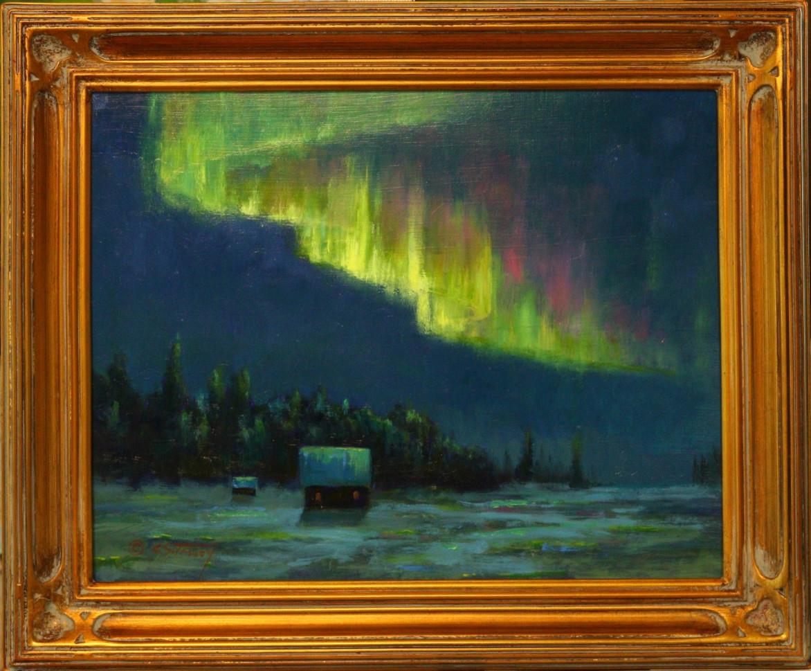 C.S. STEVE TALLEY Landscape Painting - "AN EXCEPTIONAL DISPLAY" STEVE TALLEY NORTHERN LIGHTS LANDSCAPE TEXAS ARTIST