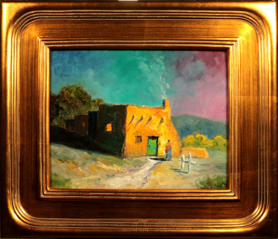 "SPLIT LEVEL" Fredericksburg, Texas TAOS NEW MEXICO ARTIST. FRAMED 18 X 21 Adobe