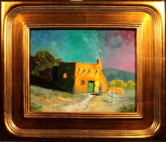 "SPLIT LEVEL" Fredericksburg, Texas TAOS NEW MEXICO ARTIST. FRAMED 18 X 21 Adobe