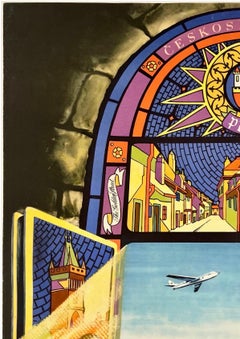 CSA CZECH AIRLINES PRAG EUROPE Original Vintage Airline Travel Tourism Poster