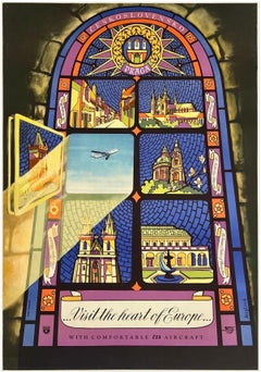 CSA CZECH AIRLINES PRAG EUROPE Original Vintage Airline Travel Tourism Poster