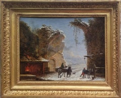 French painting Landscape ruins snow Early 19th 18th French Painter