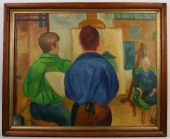 Français  Peinture figurative d'un artiste impressionniste dans son Studio