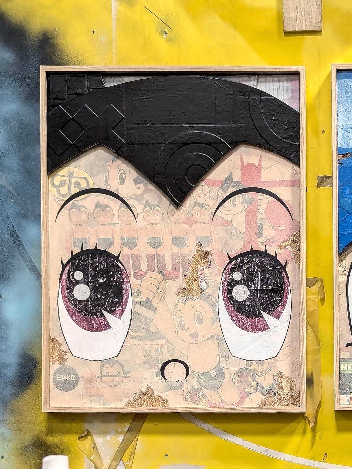 Contemporary figurative astro boy pop art mixed media interior