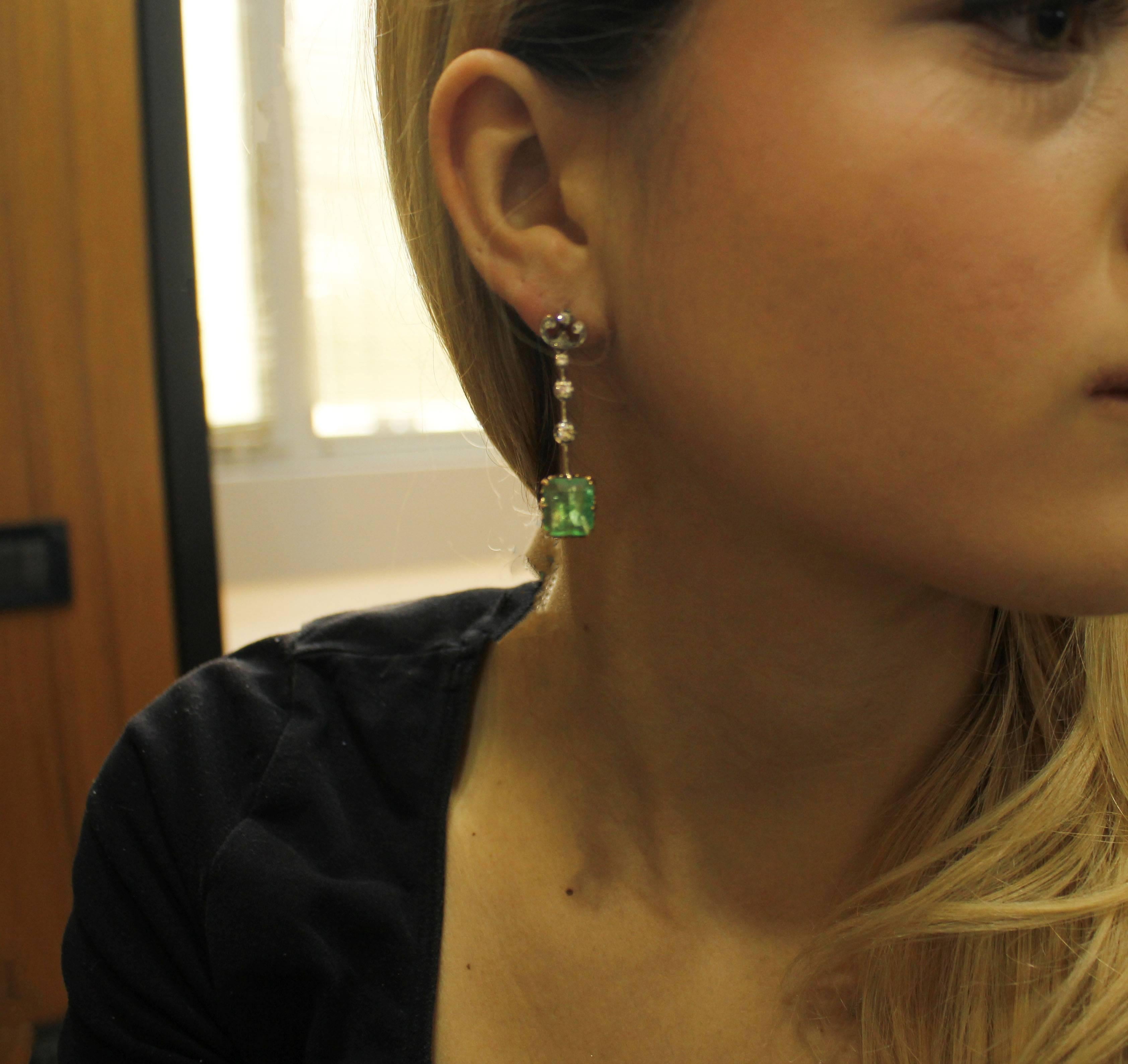 0.92 Carat Diamonds, 9.06 Carat Emeralds, Rose Gold and Silver, Earrings 1