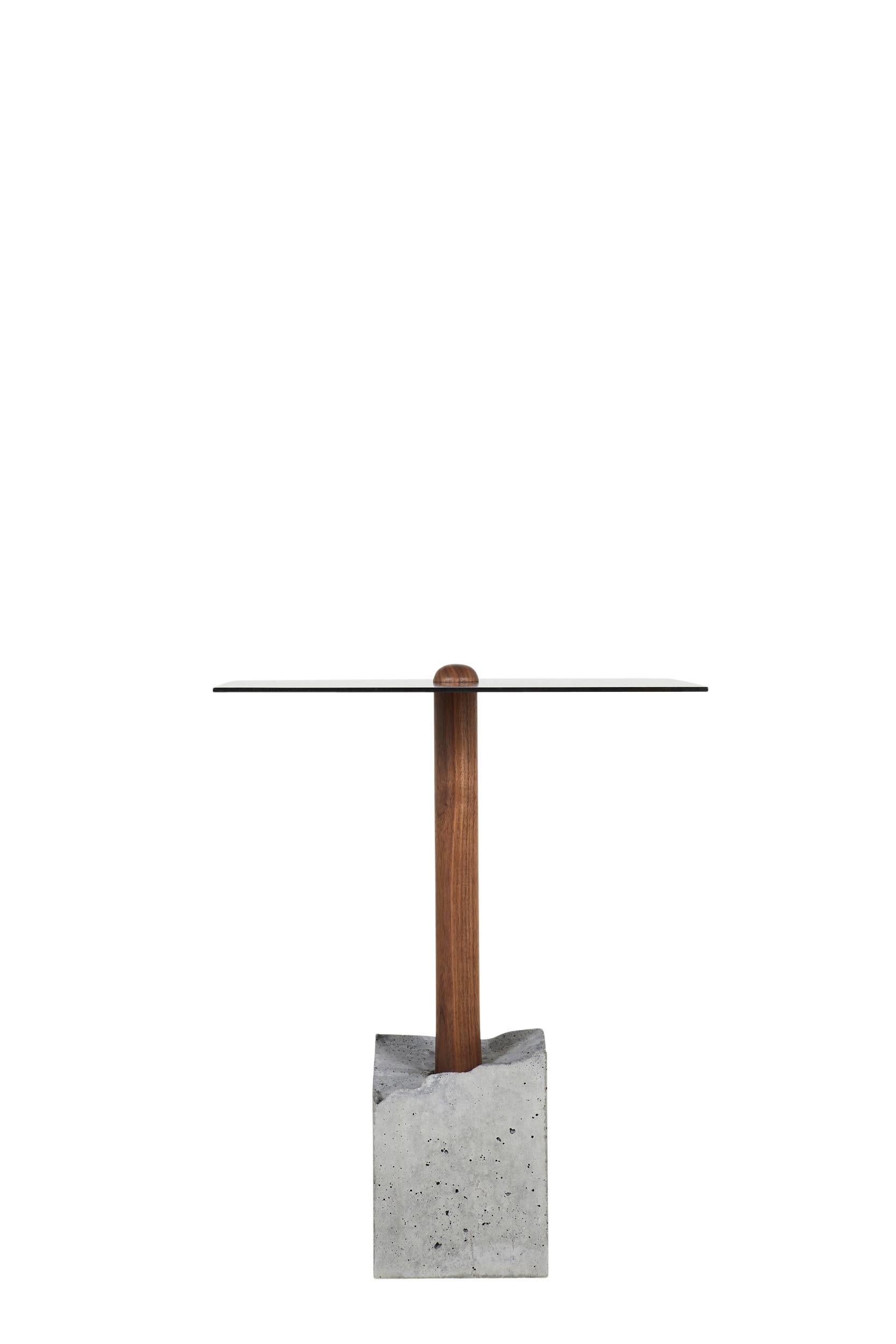 Brutalist CT-1 Blackened Steel Side Table of Walnut and 