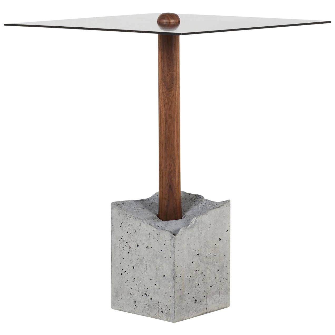 CT-1 Blackened Steel Side Table of Walnut and "Cracked" Cast Concrete