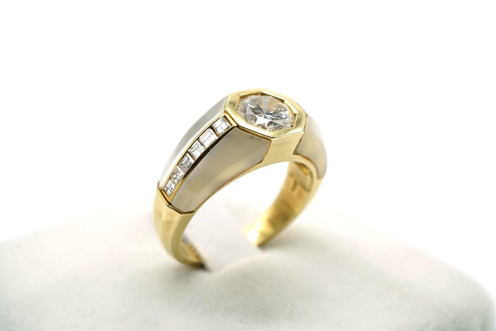 Taille brillant Bague solitaire de style Art déco en or jaune avec diamants 1,05 carat en vente