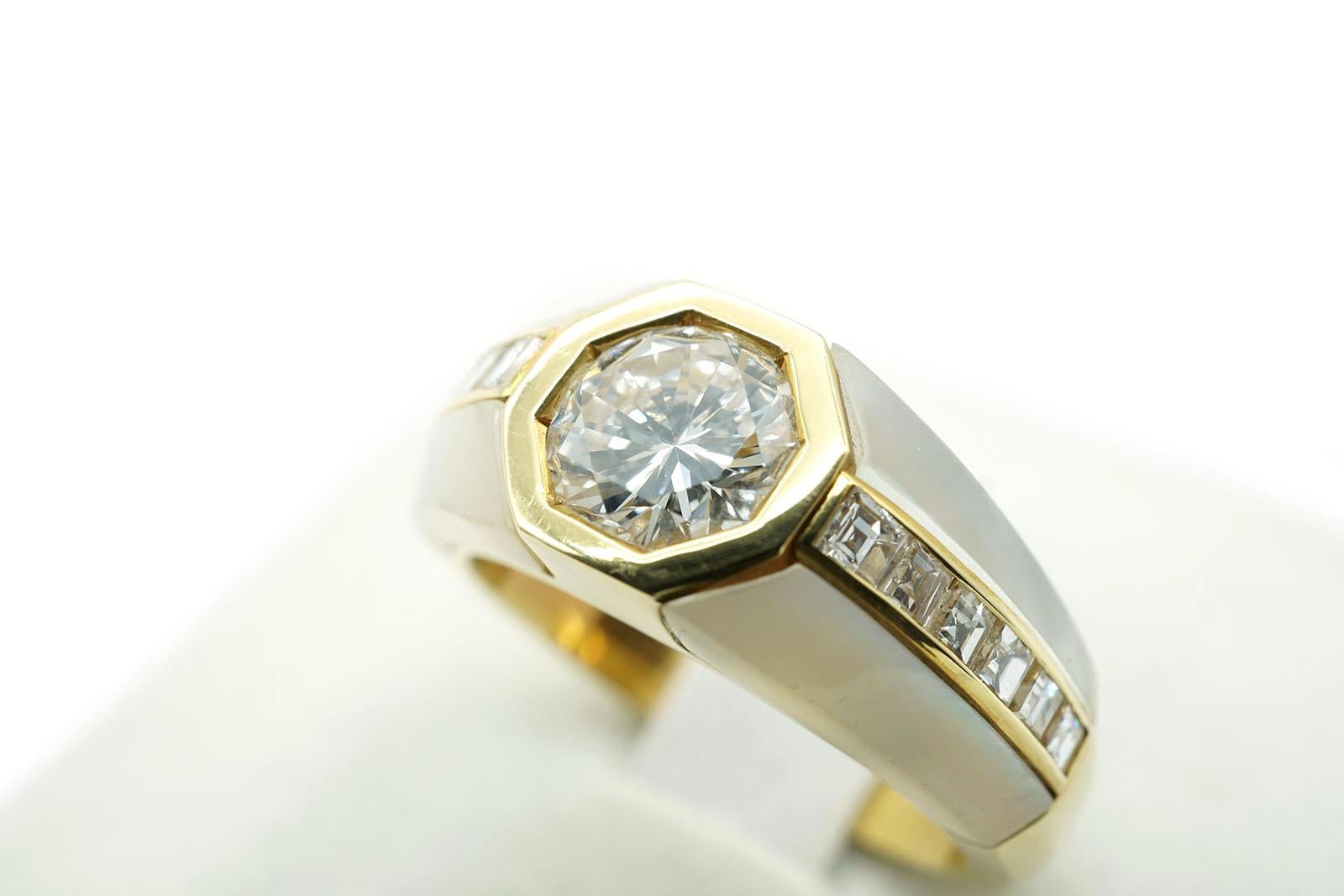 Taille brillant Bague solitaire de style Art déco en or jaune avec diamants 1,05 carat en vente