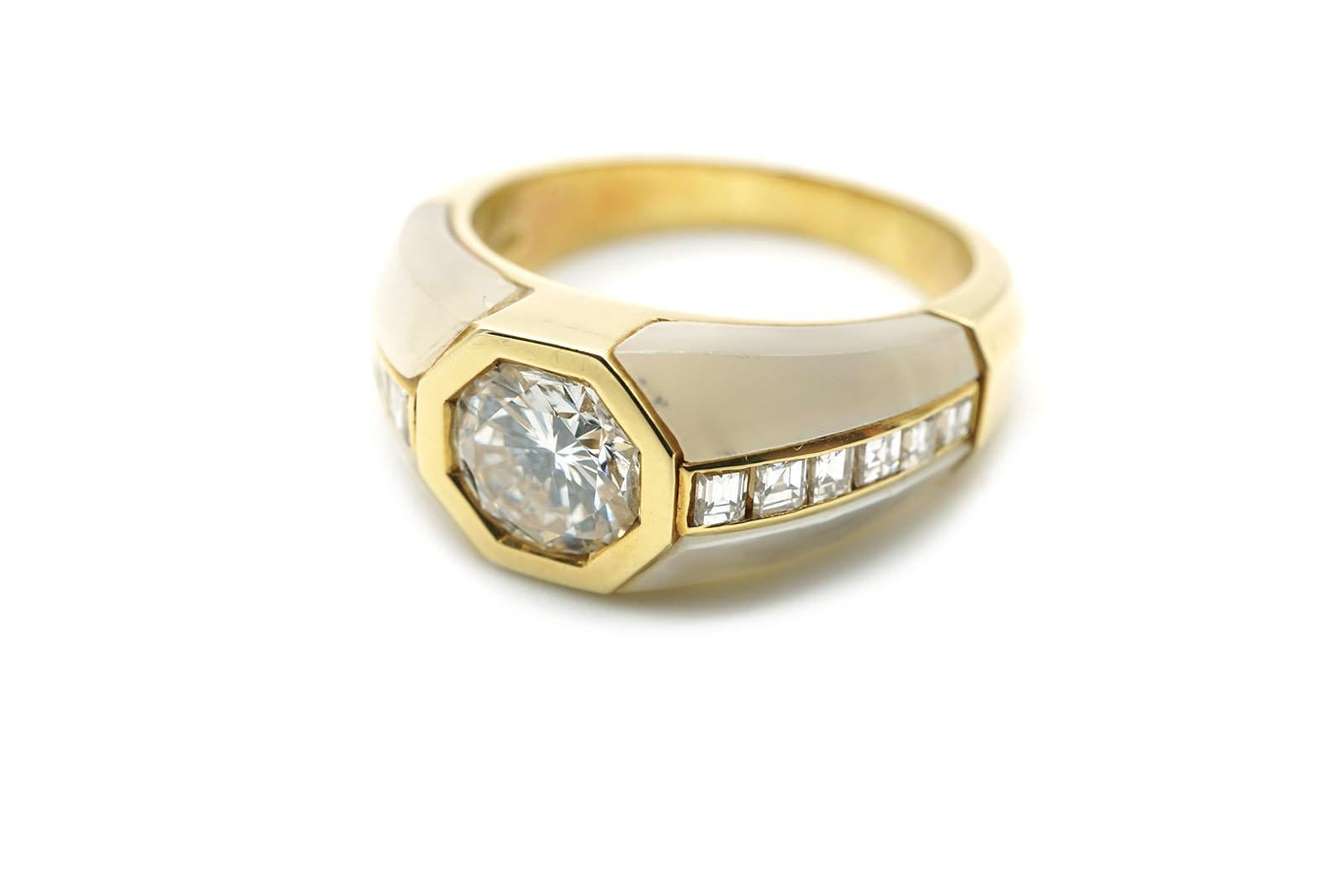 Ct 1.05 Diamond Yellow Gold Art Deco Style Solitaire Ring For Sale 2