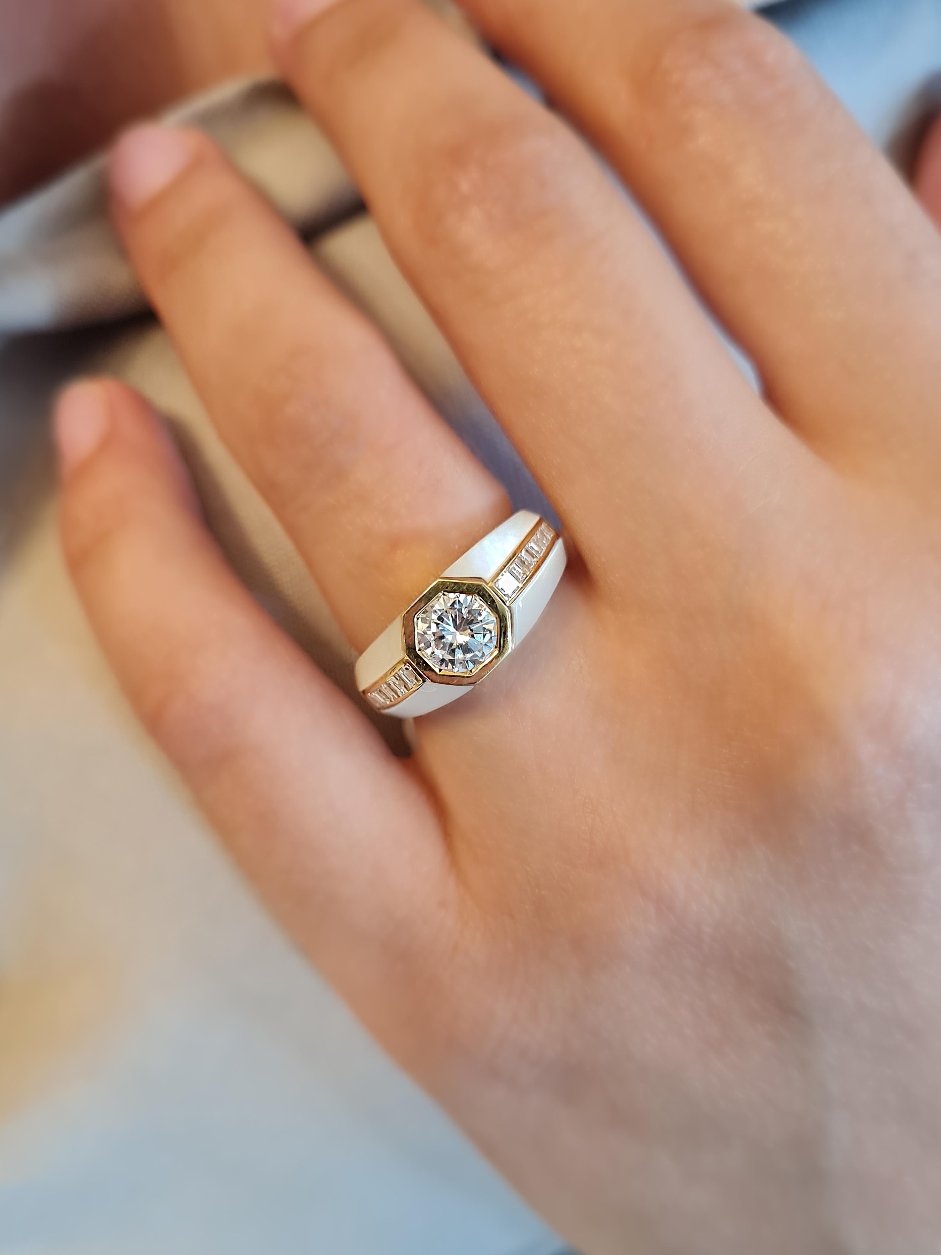 Bague solitaire de style Art déco en or jaune avec diamants 1,05 carat en vente 2