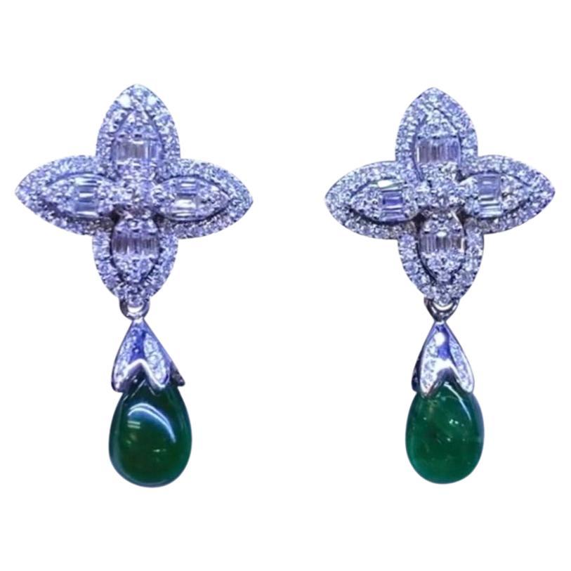 AIG Certified 9.22 Ct Zambia Emeralds Diamonds 2.12 Ct 18k Gold Earrings 
