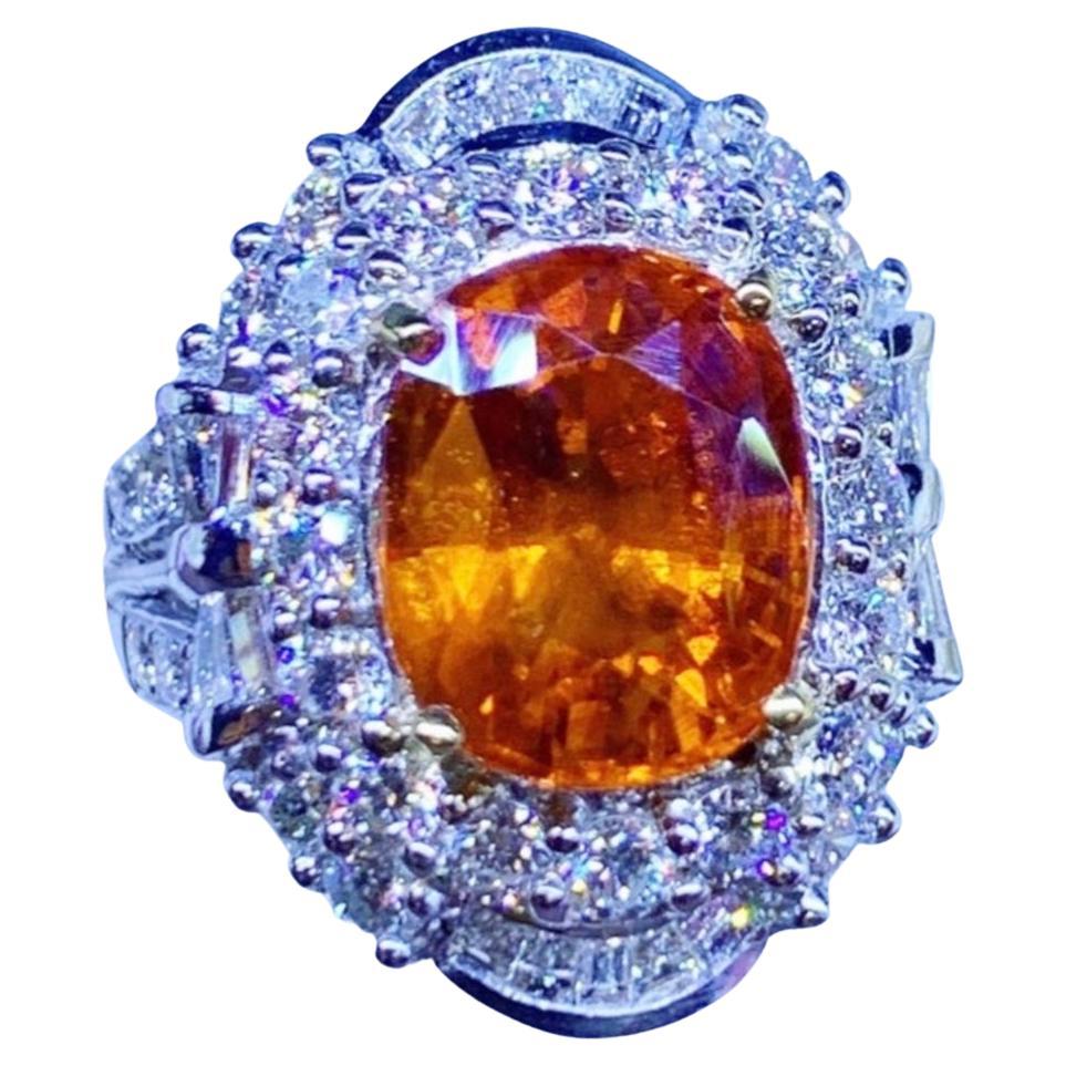 Ct 11, 35 of Orange Sapphire and Diamonds on Ring For Sale