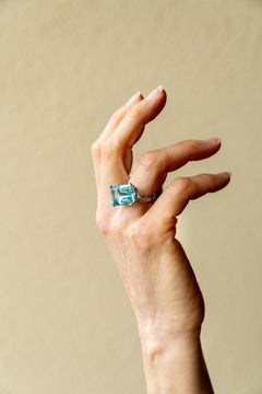 Ct 13.17 Aquamarine White Diamond Cocktail 18Kt Gold Made in Italy Ring