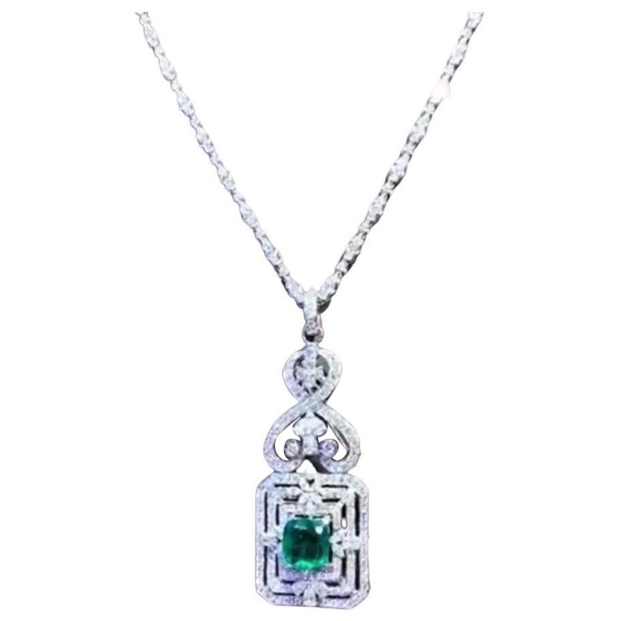 Ct 20, 44 of Diamonds and Zambia Emerald on Necklace For Sale