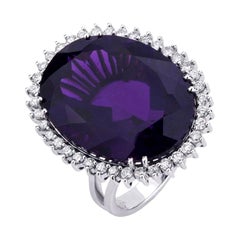 Ct 29, 93 of Untreated Natural Amethyst and Diamonds on Ring Ct 29, 93 of Untreated Natural Amethyst and Diamonds on Ring