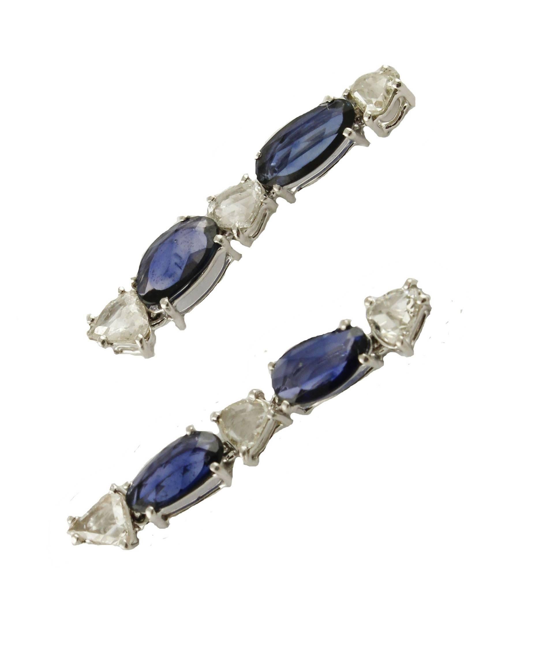  Sapphires Diamonds White Gold Dangling Earrings For Sale 5