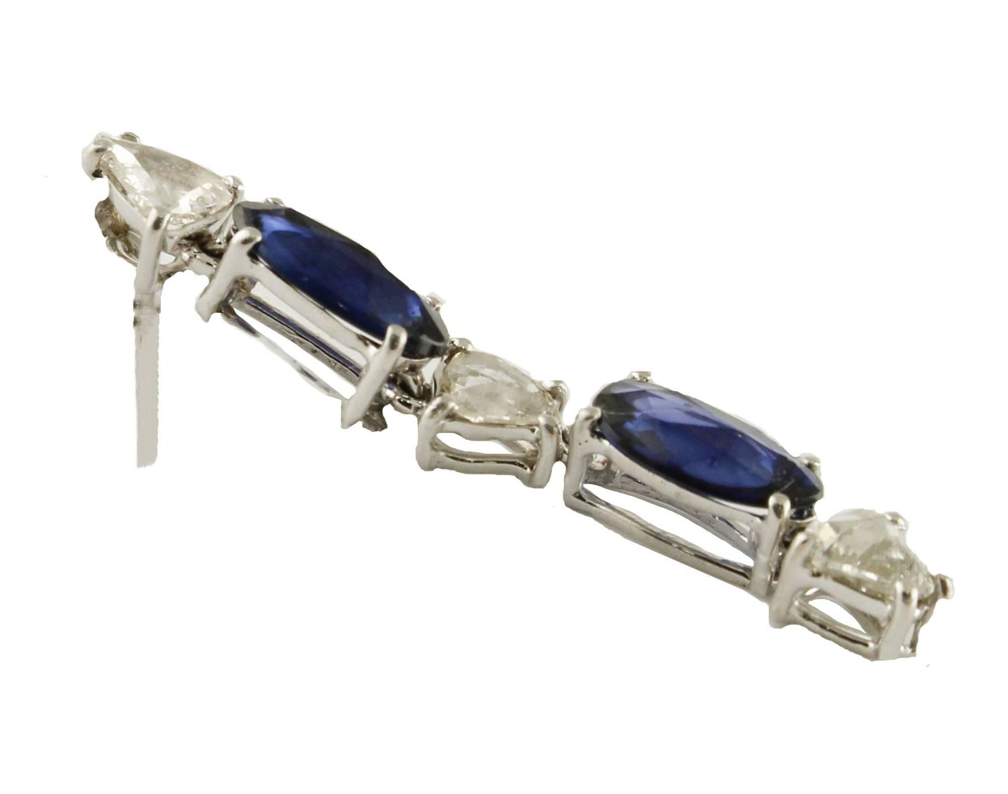 Women's  Sapphires Diamonds White Gold Dangling Earrings For Sale