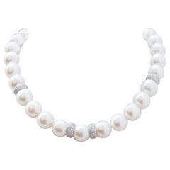 Collier de perles, diamants et or blanc 18 carats 582.50
