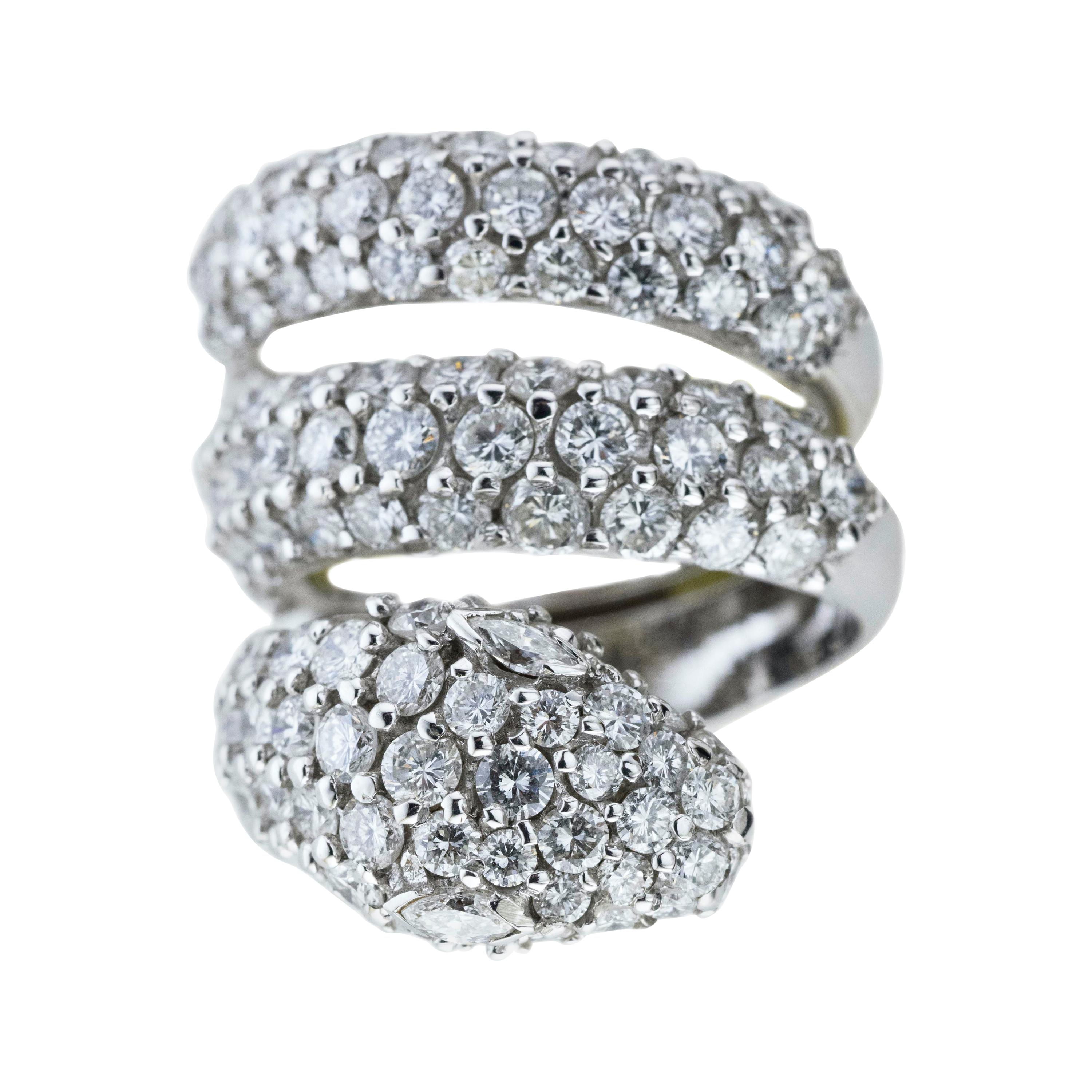 Ct 6.80 Diamonds and White Gold Snake Cocktail Ring