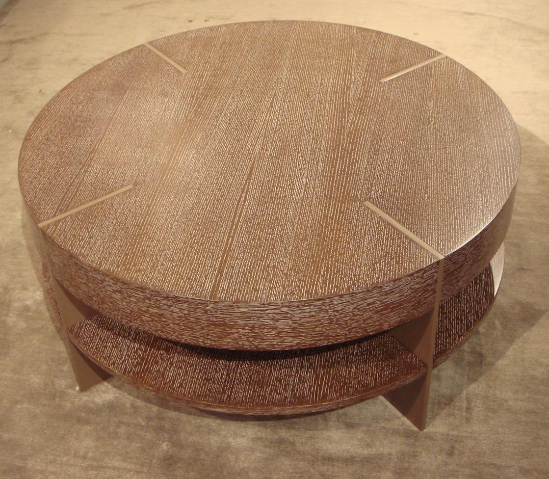 round wood coffee table with metal legs