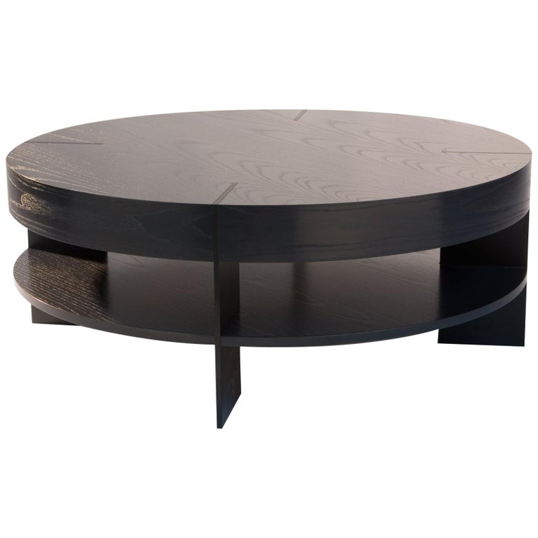 CT91S Round Coffee Table with Shelf and Metal Legs by Antoine Proulx