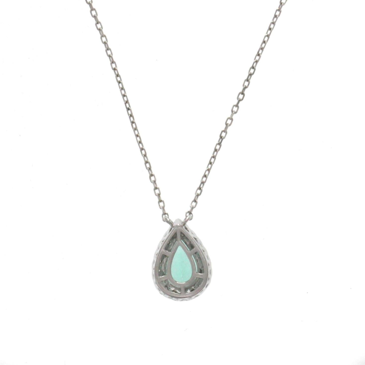 CT Natural Green Paraiba 0.17 Carat Diamonds 14 Karat White Gold Necklace For Sale 1