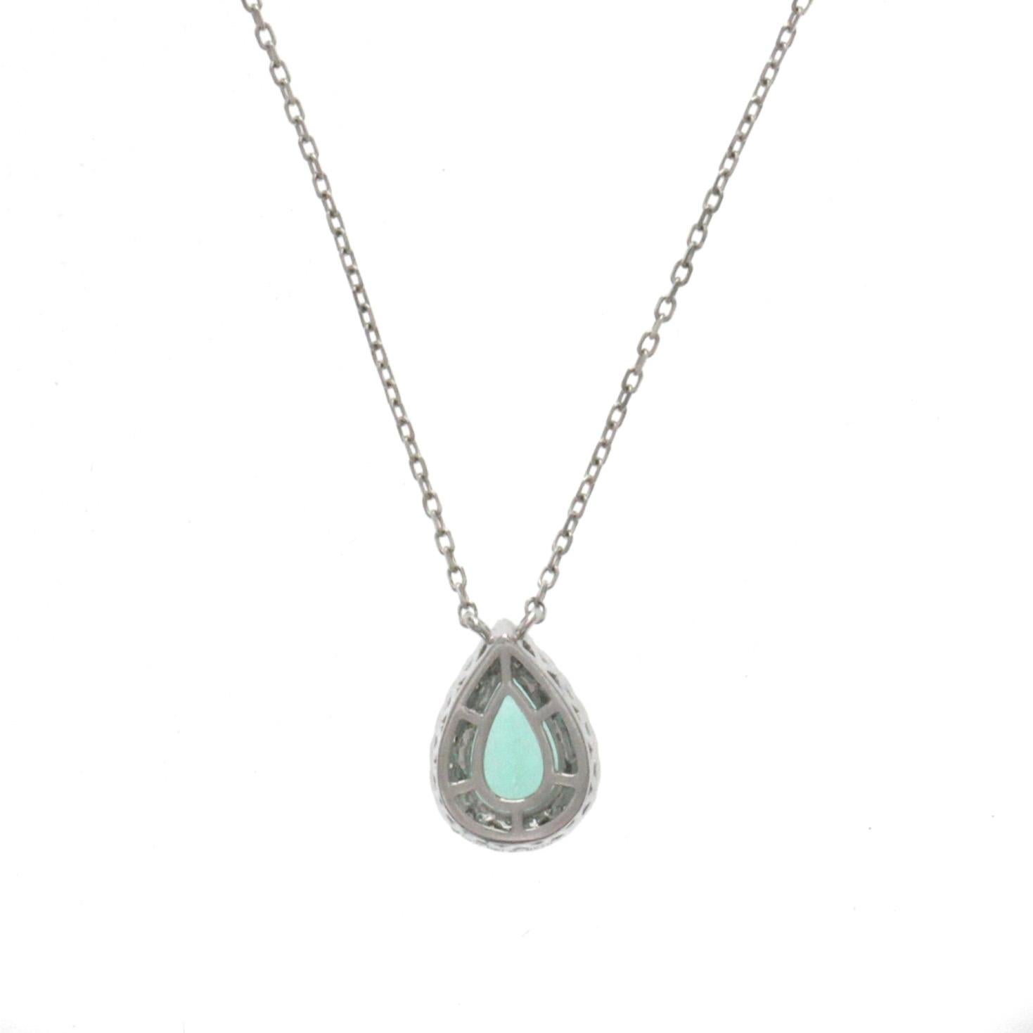 CT Natural Green Paraiba 0.17 Carat Diamonds 14 Karat White Gold Necklace For Sale 1