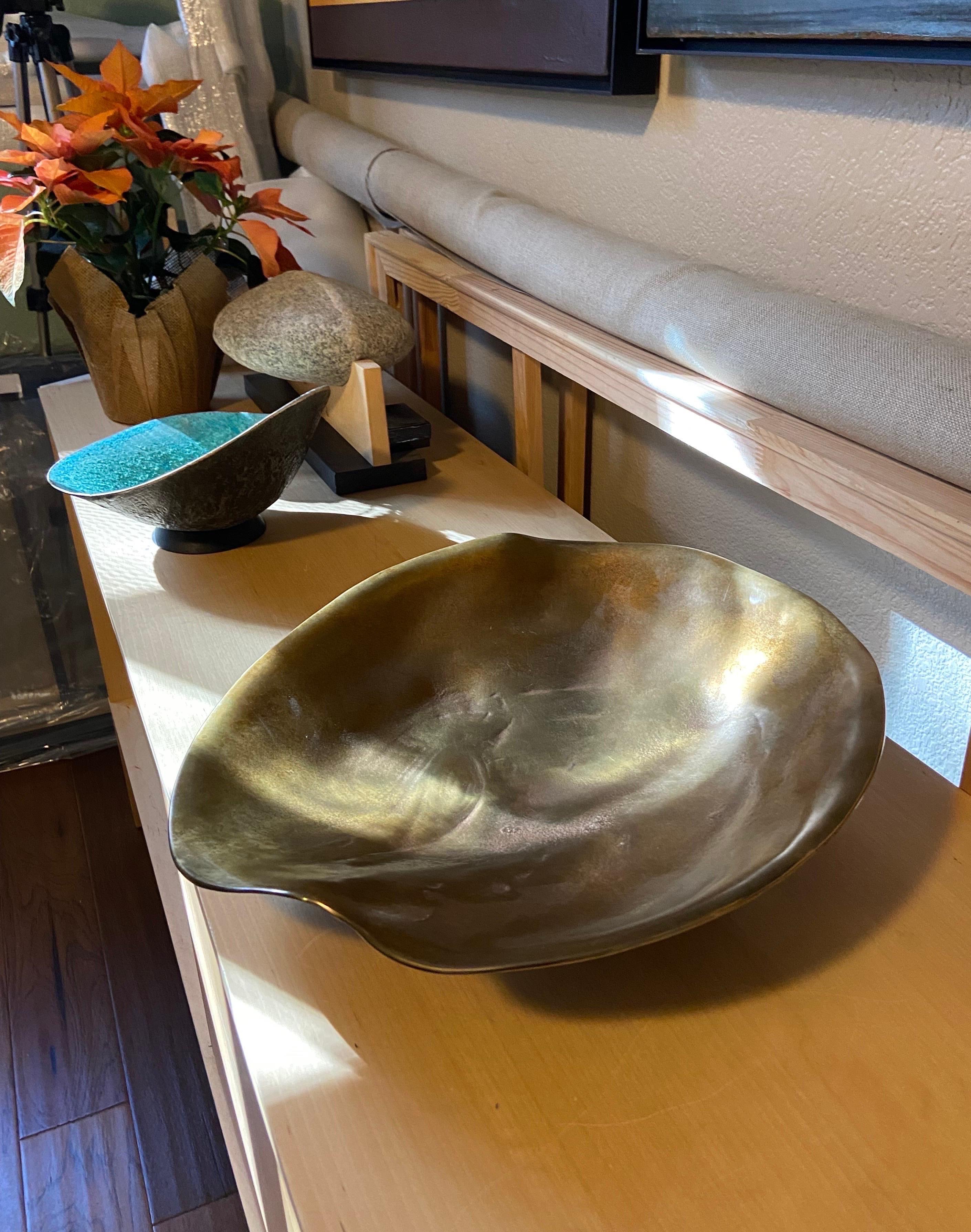 Warped Platter, 17” diameter Bronze - Gold Abstract Sculpture by C.T. Whitehouse