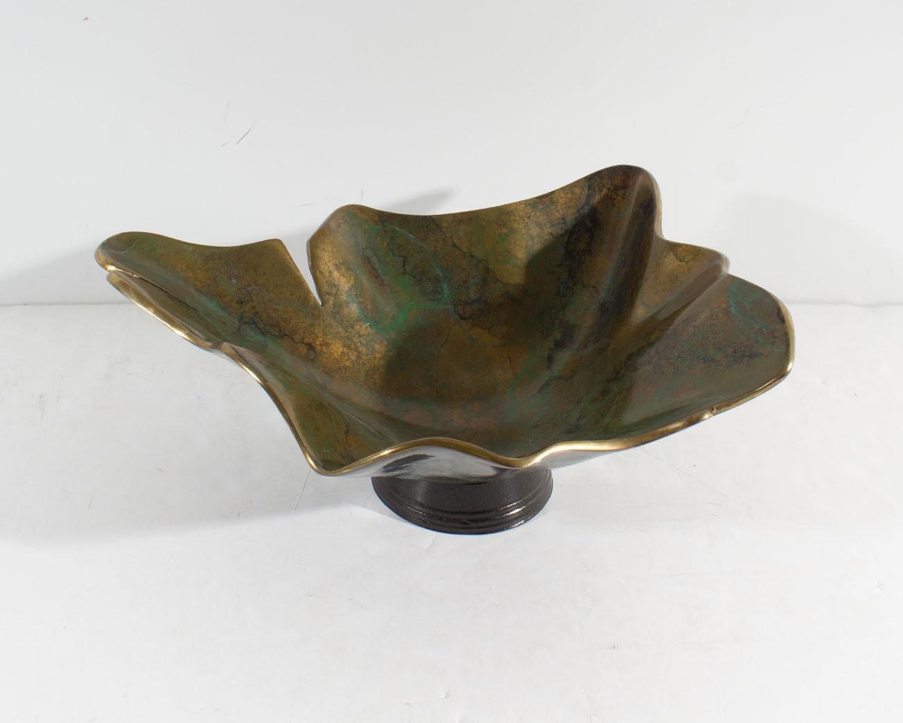 Modern C.T. Whitehouse Signed Limited Edition Abstract Bronze Leaf Form Sculpture