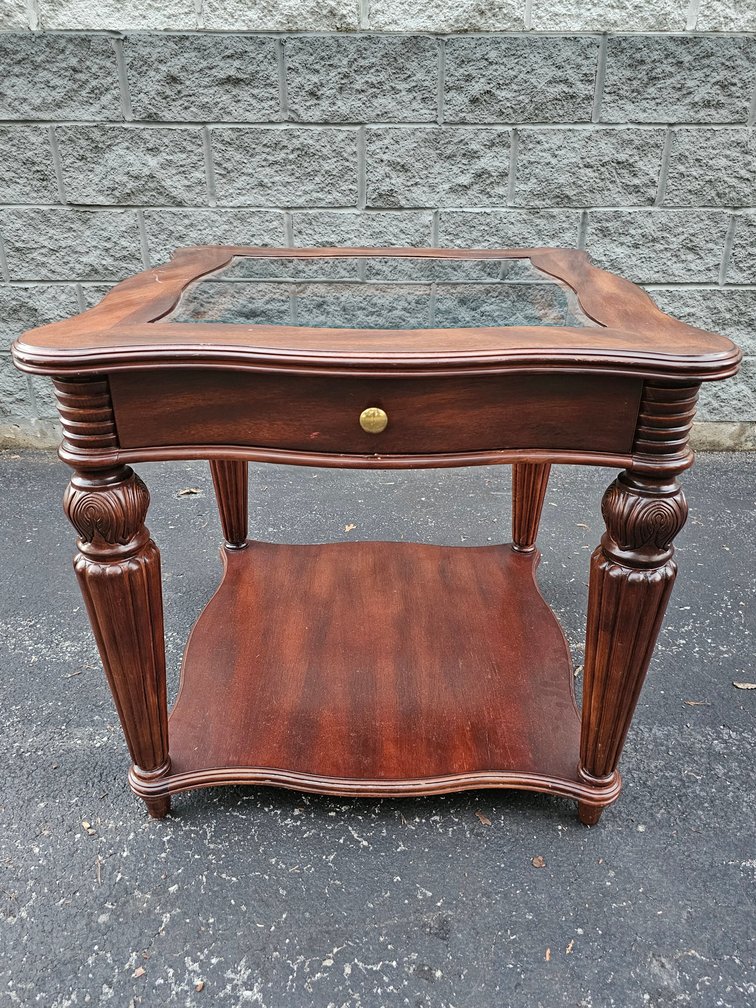 CTH Sherrill Occasional Mahogany Glass Top Display  Side Table For Sale 5