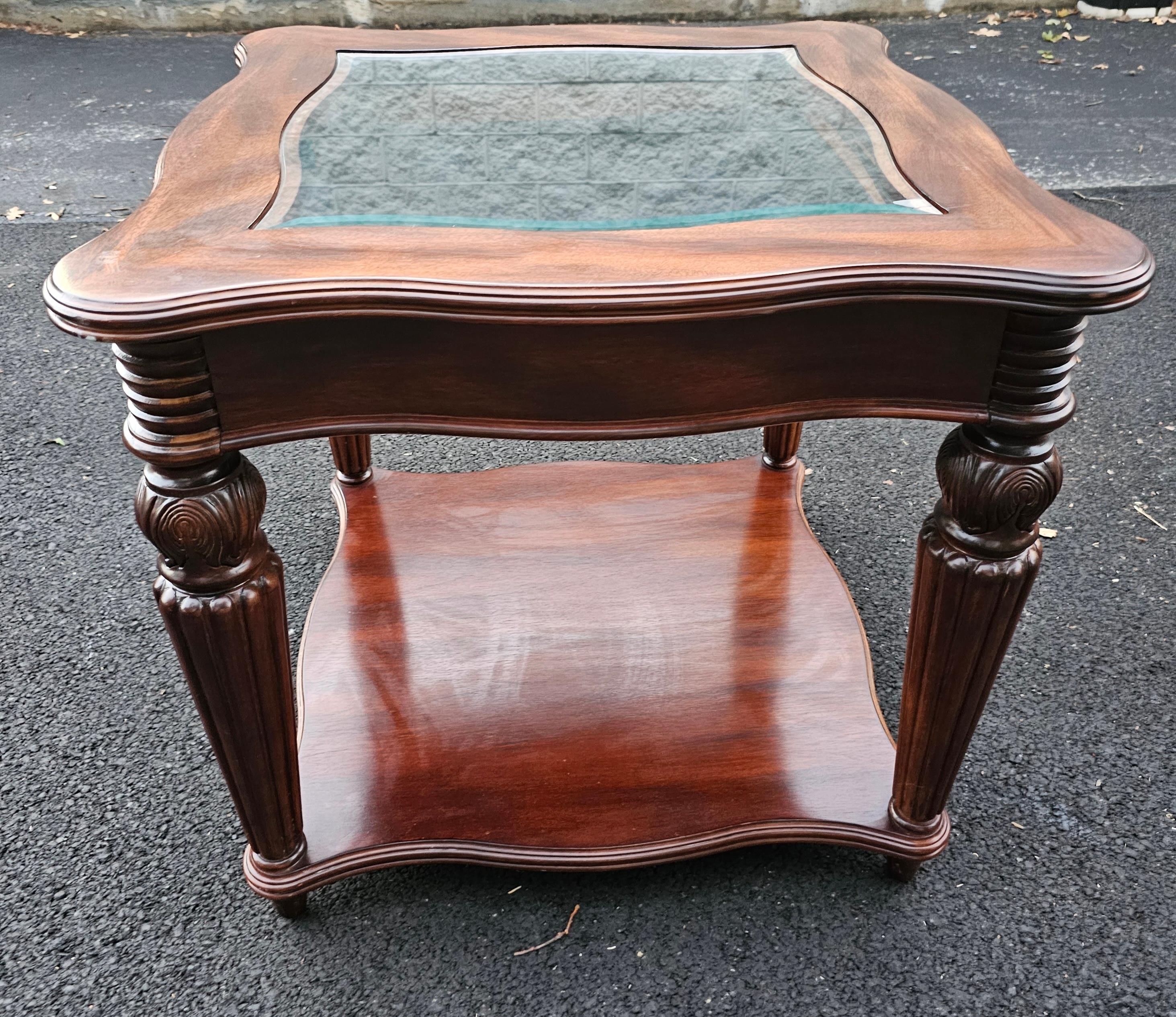 American CTH Sherrill Occasional Mahogany Glass Top Display  Side Table For Sale