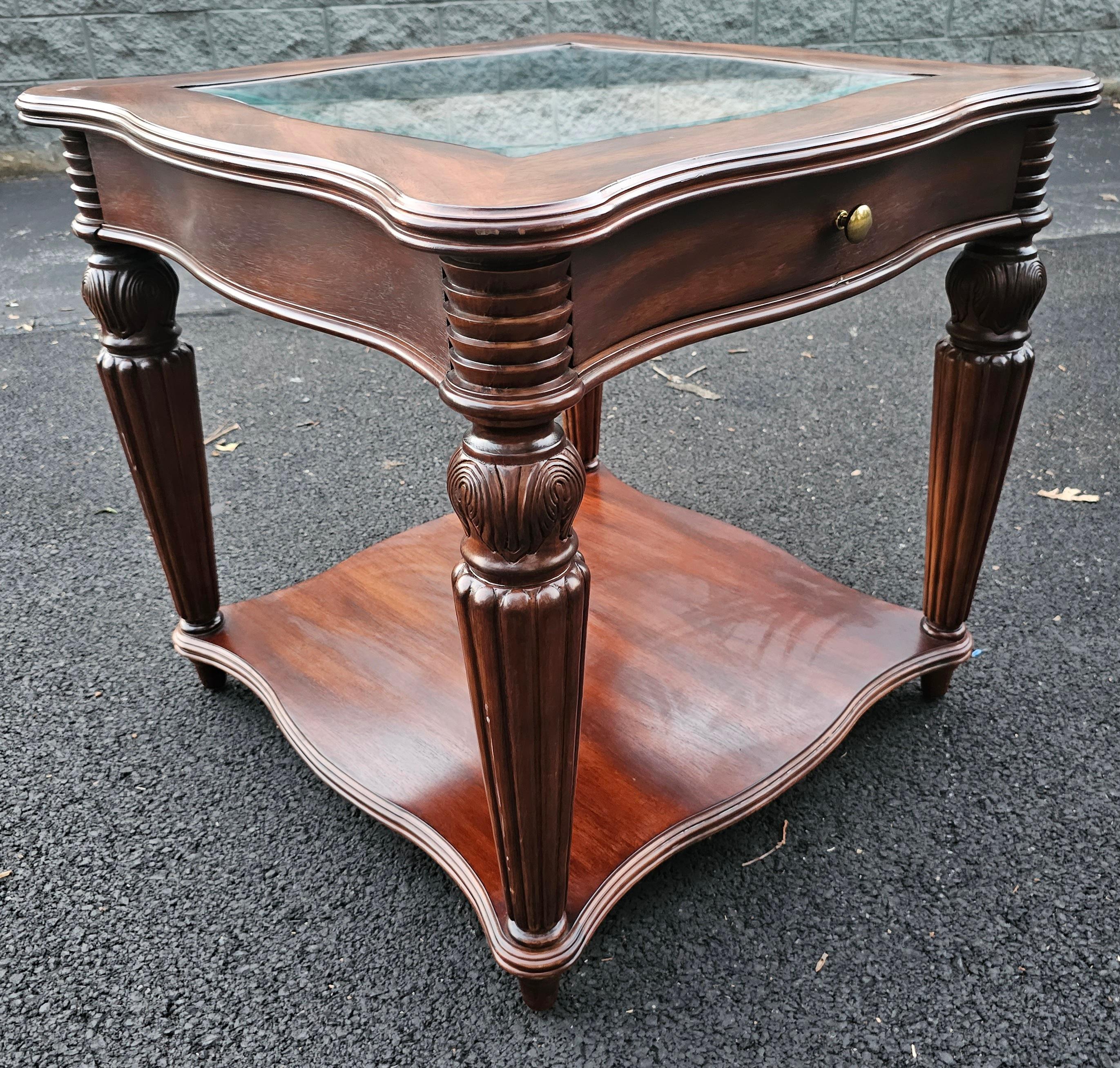 17th Century CTH Sherrill Occasional Mahogany Glass Top Display  Side Table For Sale