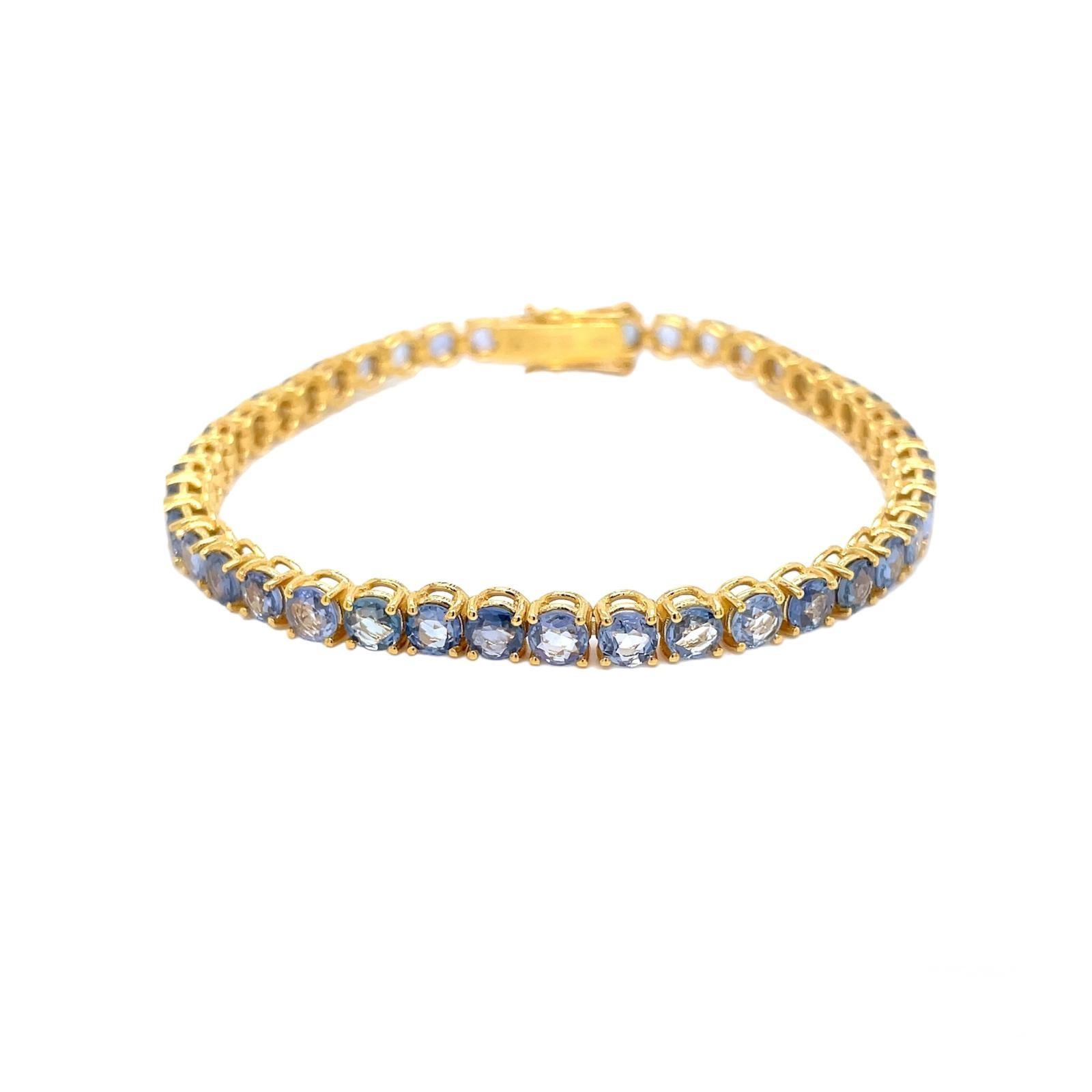 CTW 11 Natural Blu Sapphire Gold Tennis Bracelet en vente 4