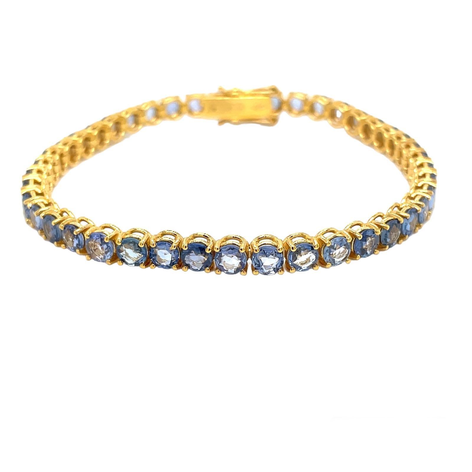 CTW 11 Natural Blu Sapphire Gold Tennis Bracelet en vente 5