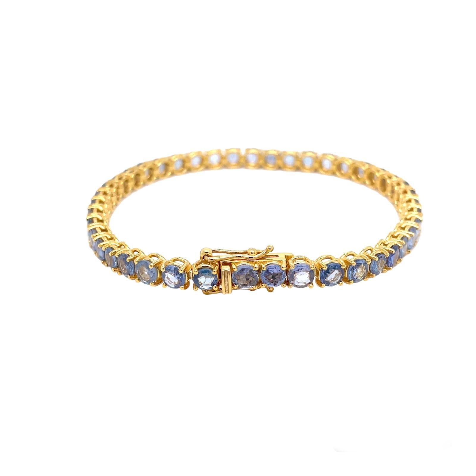CTW 11 Natural Blu Sapphire Gold Tennis Bracelet Neuf - En vente à Napoli, NA