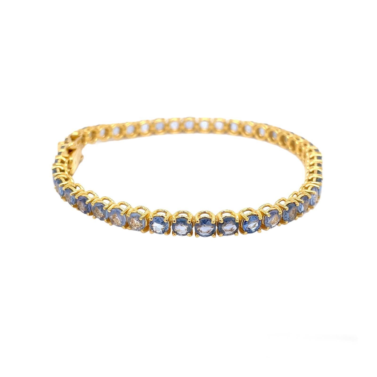 CTW 11 Natural Blu Sapphire Gold Tennis Bracelet en vente 1